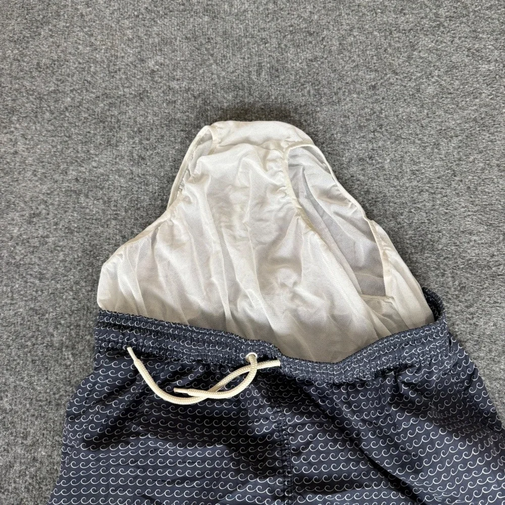 Barbour Mens Small Navy Blue Wave Print Swim Trunks Shorts Mesh Lined Beach